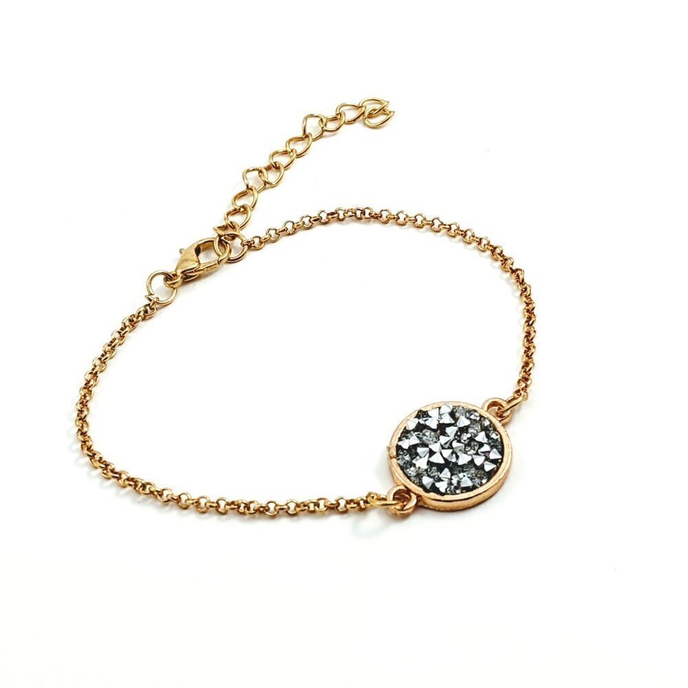 Gold Tone Bracelet & Druzy Charm